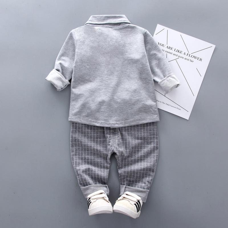 Spring Boy's Child Long Sleeve Suit Two Piece Set Years Old Baby Boy Lapel Shirt Tie Treasure Shirt Pants
