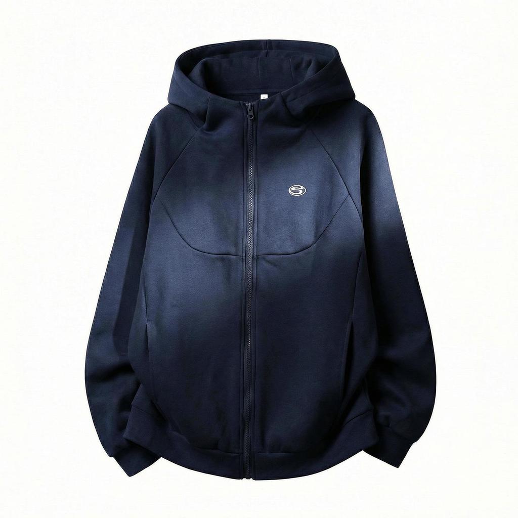 Men's Heavyweight Retro Color Block Embroidered Cardigan Hoodie Jacket