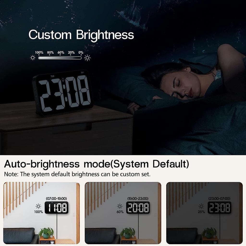 10.8inch Wall Clock USB Power LED Digital Wall Clock with Calendar Display, Adjustable Brightness