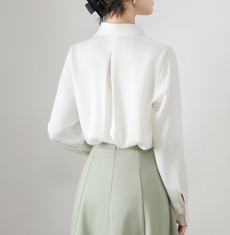 Women's Retro Satin Loose-Fit Long Sleeve Shirt - Hidden Placket, Hong Kong Style, Light Luxury for Spring & Autumn