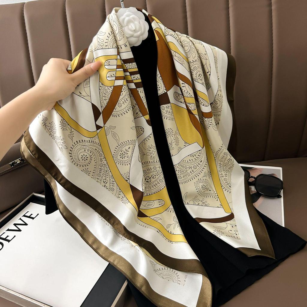 Silk Neckerchief: 90x90 Large Chic Square Scarf for Women - Perfect for Spring, Autumn, Winter Fashion