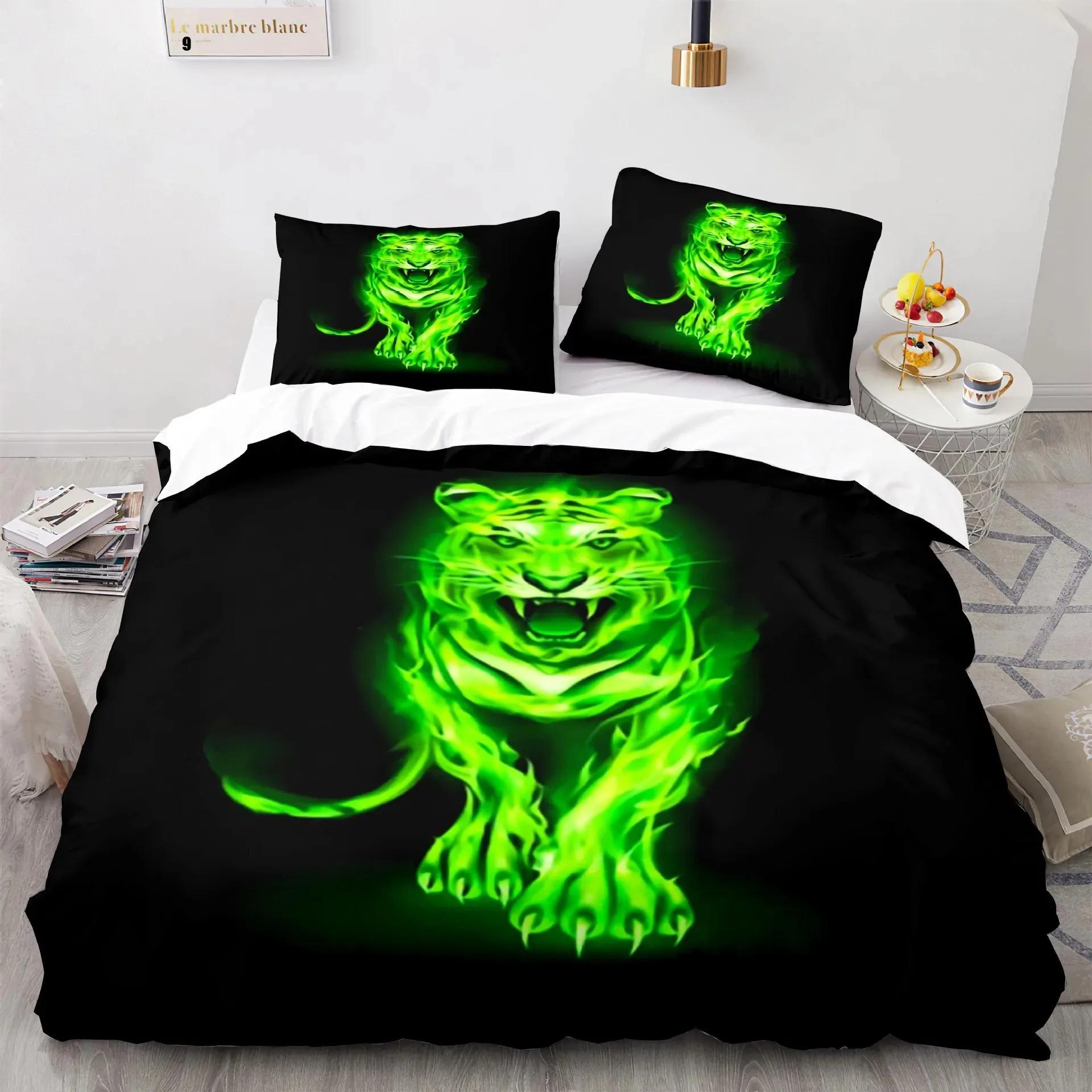 

Flame Tiger 3D Bedding Set Cool Golden Duvet Cover Pillowcases Quilt Cover Gift Single Double Twin King Queen Polyester EU single(135x200cm)