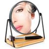 Double-Sided Magnifying Bamboo Cosmetic Mirror On a Stand