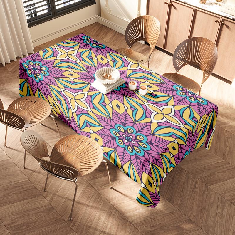 Colorful Mandala TableclothDecorative Floral Print Polyester Table Cover Unique Home Textile for Dining Room or Kitchen