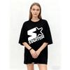 Oversized T-Shirt Black Starter Logo Star Print Casual Streetwear Fashion Top for Women