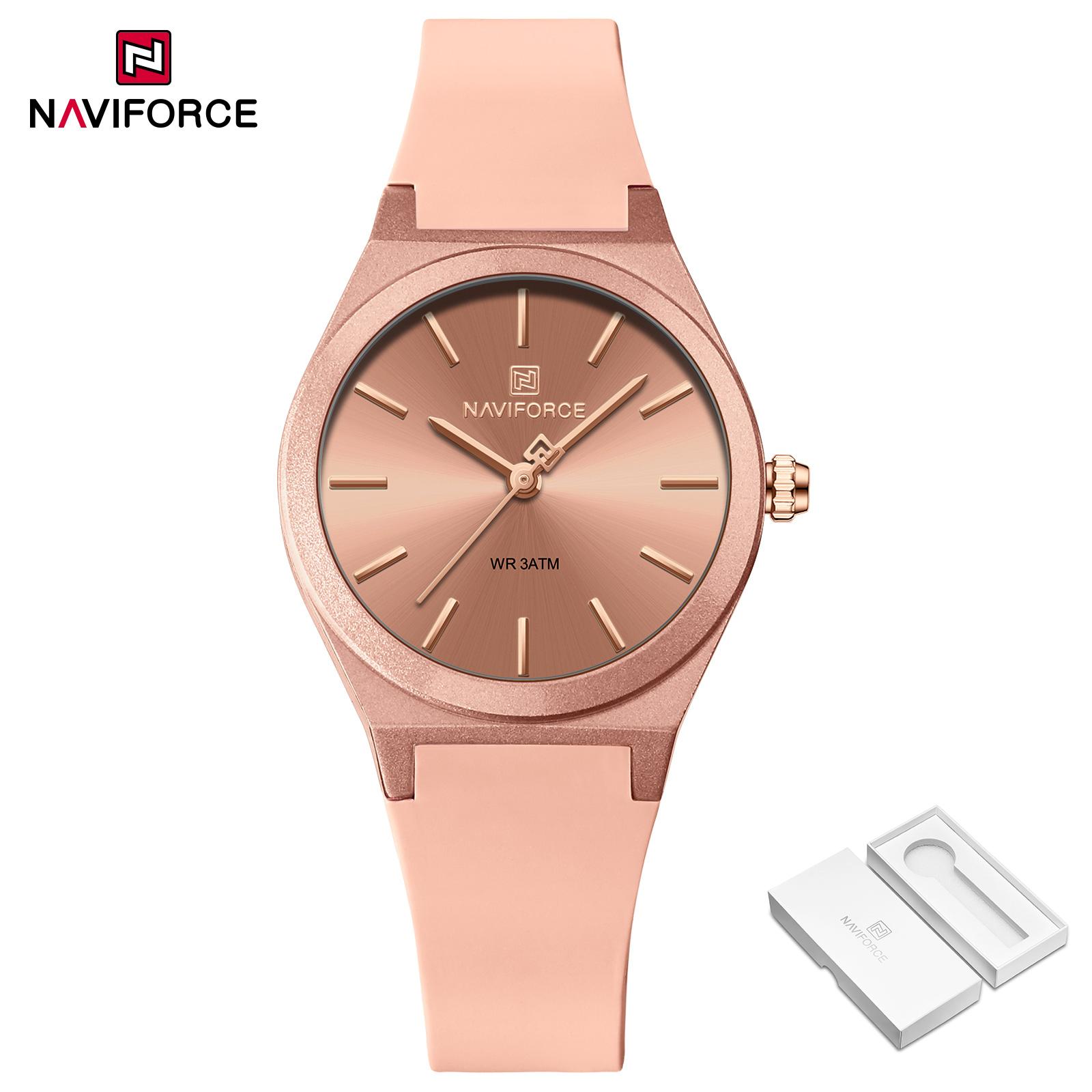 

NAVIFORCE Simple Watch for Lady Women Silicone Strap Waterproof 30m Quartz Movement Fashion Casual Watch NF5056 розовый