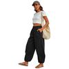 Women Loose Fit Elastic Waist Wide Leg Pants Casual Baggy Drawstring Trousers Lightweight Breathable Fabric Pockets