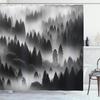 Black and White Shower Curtain, Wild Foggy Landscape of Misty Mountain Forest with Dense Trees, Cloth Fabric Bathroom
