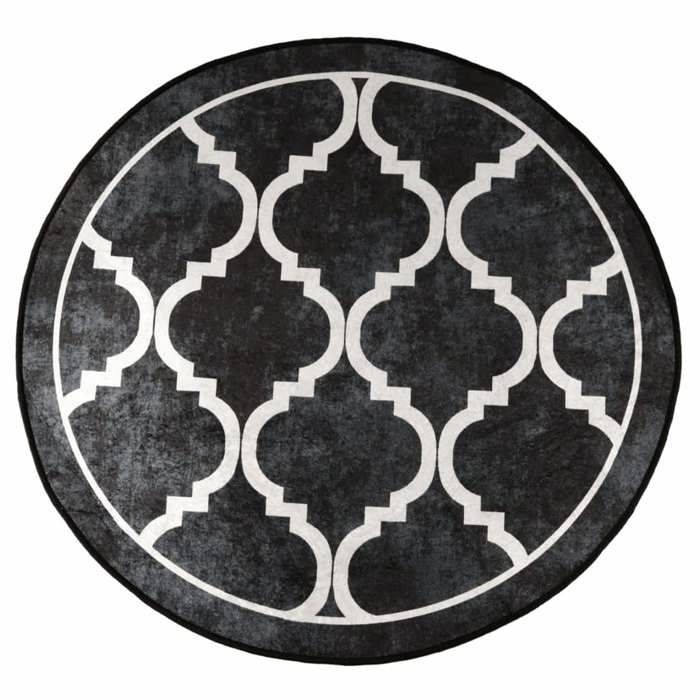 VidaXL Washable Rug Black and White Ø 120 Cm Non-slip 136608