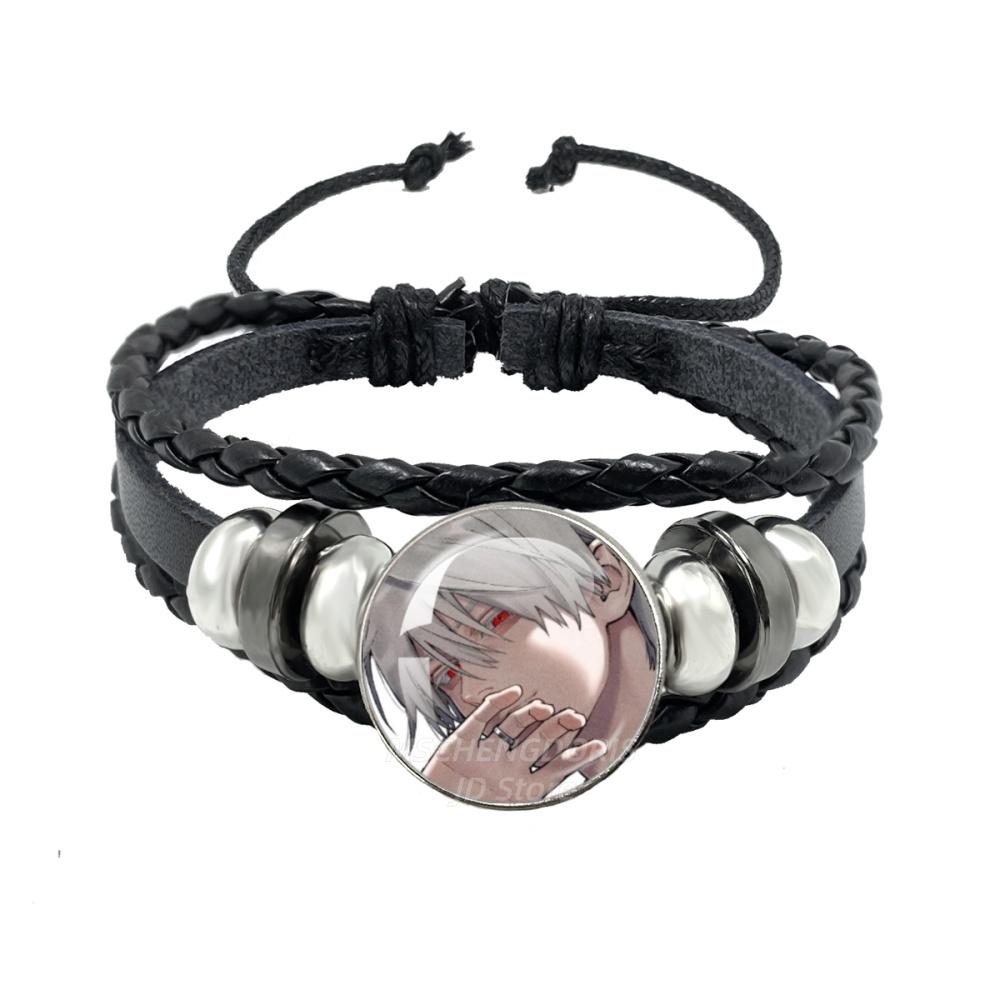 Manga Gokurakugai Cartoon Character Glass Cabochon Black Leather Bangle Bracelet Jewelry Charm Fans Gift MS013