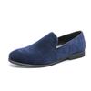 New British style men's hair stylist pattern suede lazy man slip-on bean loafers 46 plus-size pointed leather shoes