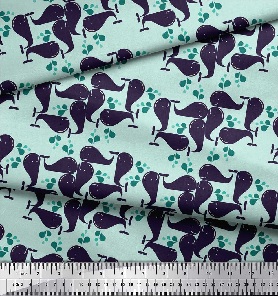 Soimoi Fialová japonská krepová saténová látka Whale Ocean Decor Fabric Potištěný metr 42 palců