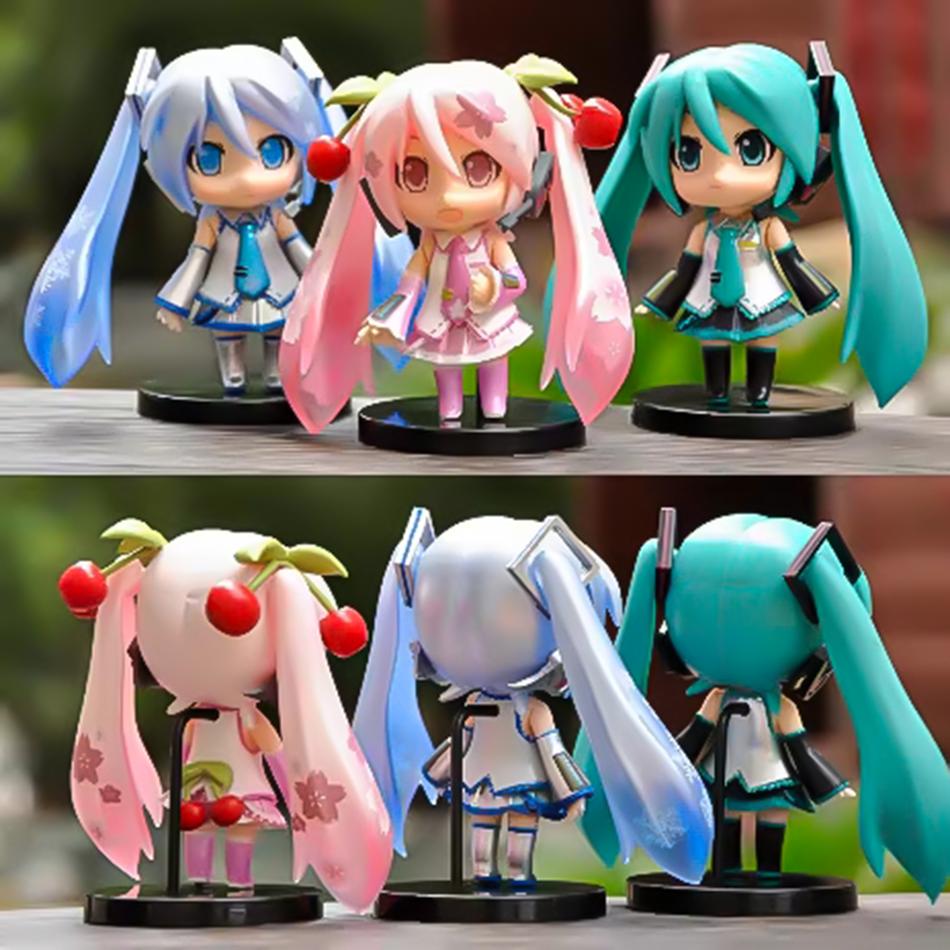 Anime New Hatsune Miku Figure Mini Character Ornaments Kawai Pink Green Hatsune Home desk Decoration Adult kid Birthday Gift