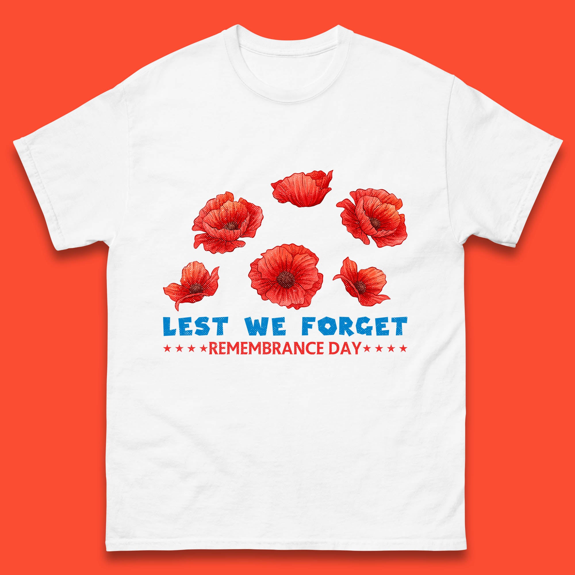 Lest We Forget Remembrance Day Poppy Flowers British Armed Forces Day Mens Tee Top L