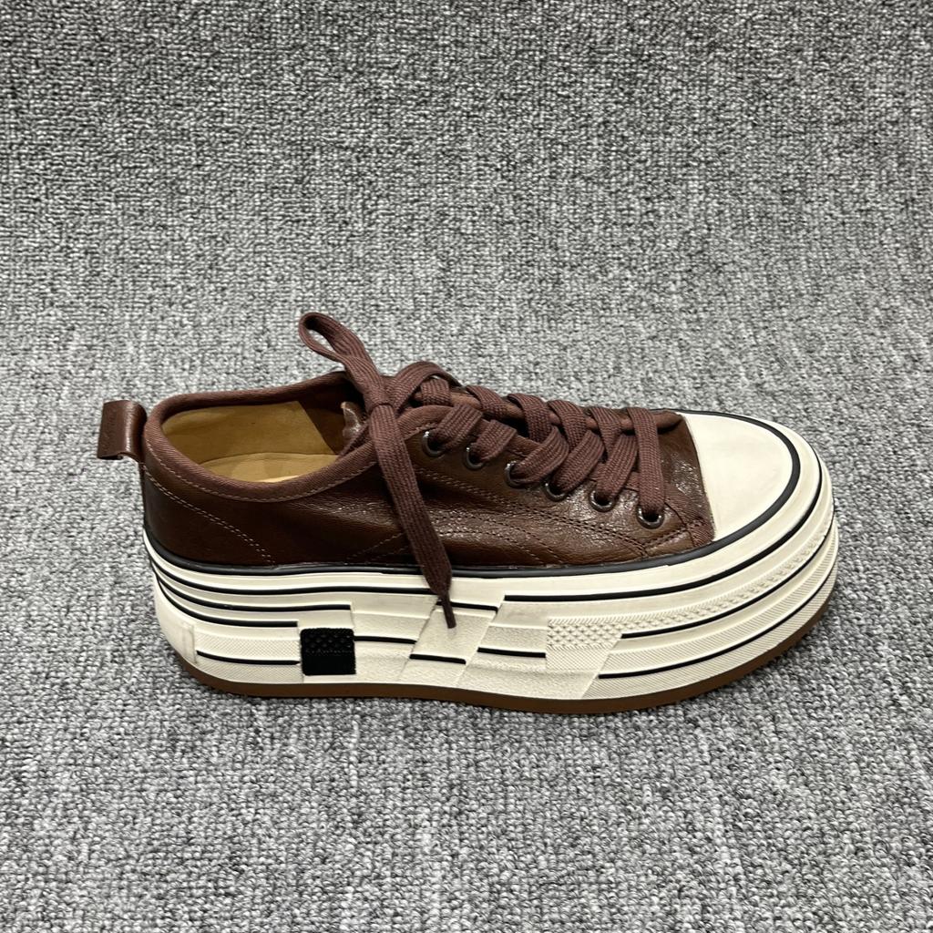 European station 2025 autumn new women's shoes platform muffin shoes casual sports lace-up heightening board shoes European single shoes