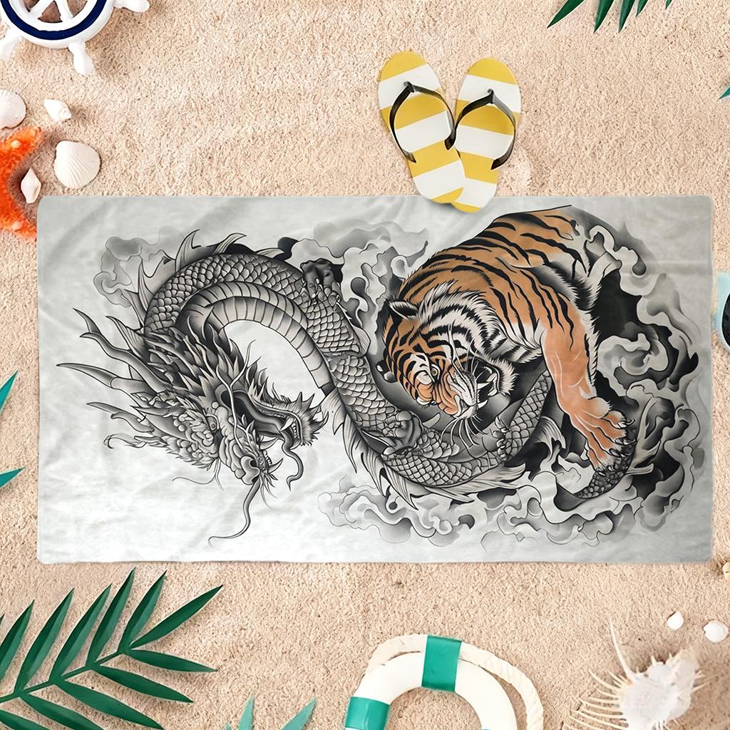 Fight Dragon And Tiger Beach Towel Quick-Drying Small To Large Towel Suitable For Beach Yoga Gym Pool Camping Gift For Friends
