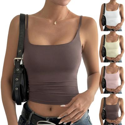 Women's Solid Color Sleeveless Tank Top Slim Fit Square Neck Stretchy Crop Camisole Summer Basic Layering Shirt