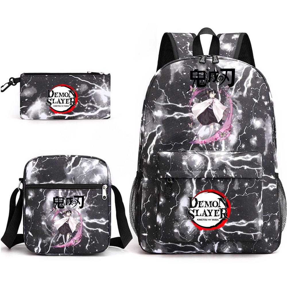 3 Stück/Set Anime Cartoon Demon Slayer Aufdruck Große Kapazität Buchtasche Rucksack mit Umhängetasche Federmäppchen für Schüler Junge Mädchen Schultasche