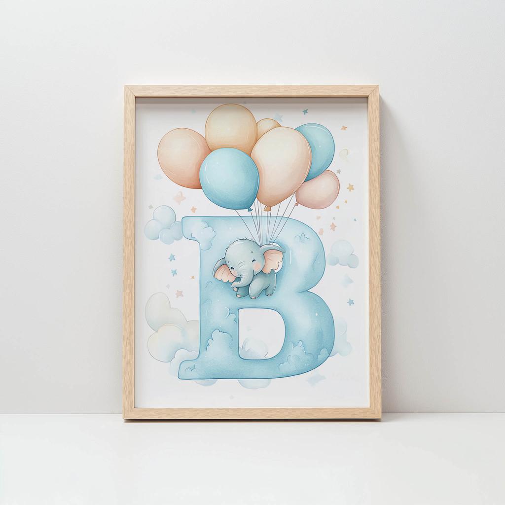 Plakat Litera B Z Balonami Plakat Litera B Z Balonami, 30X40 Cm, Rama Aluminiowa Złota, Papier Matowy 230 Gsm