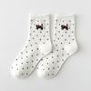 1 Pair Cotton Polka Dot Socks Cartoon Dog Cat Printed Middle Tube Socks Sweet Women Socks