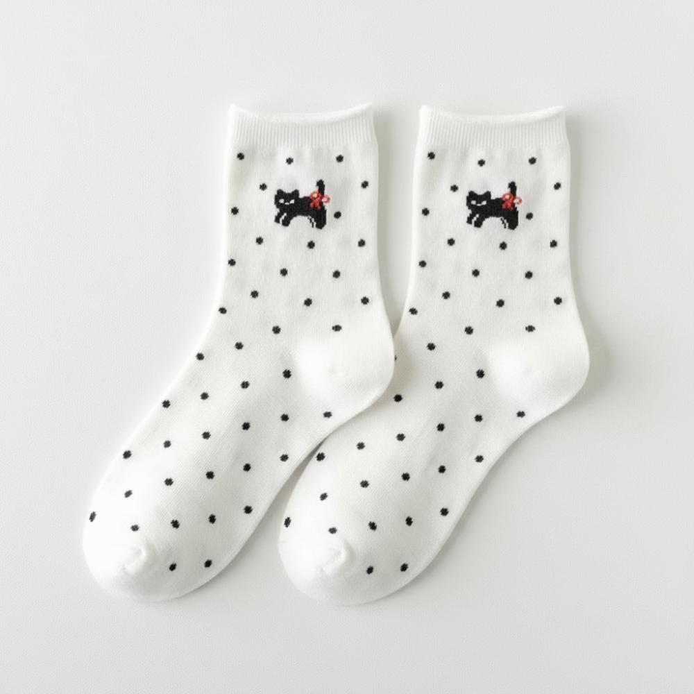 1 Pair Japanese Style Polka Dot Socks Cotton Middle Tube Socks Kawaii Women Socks