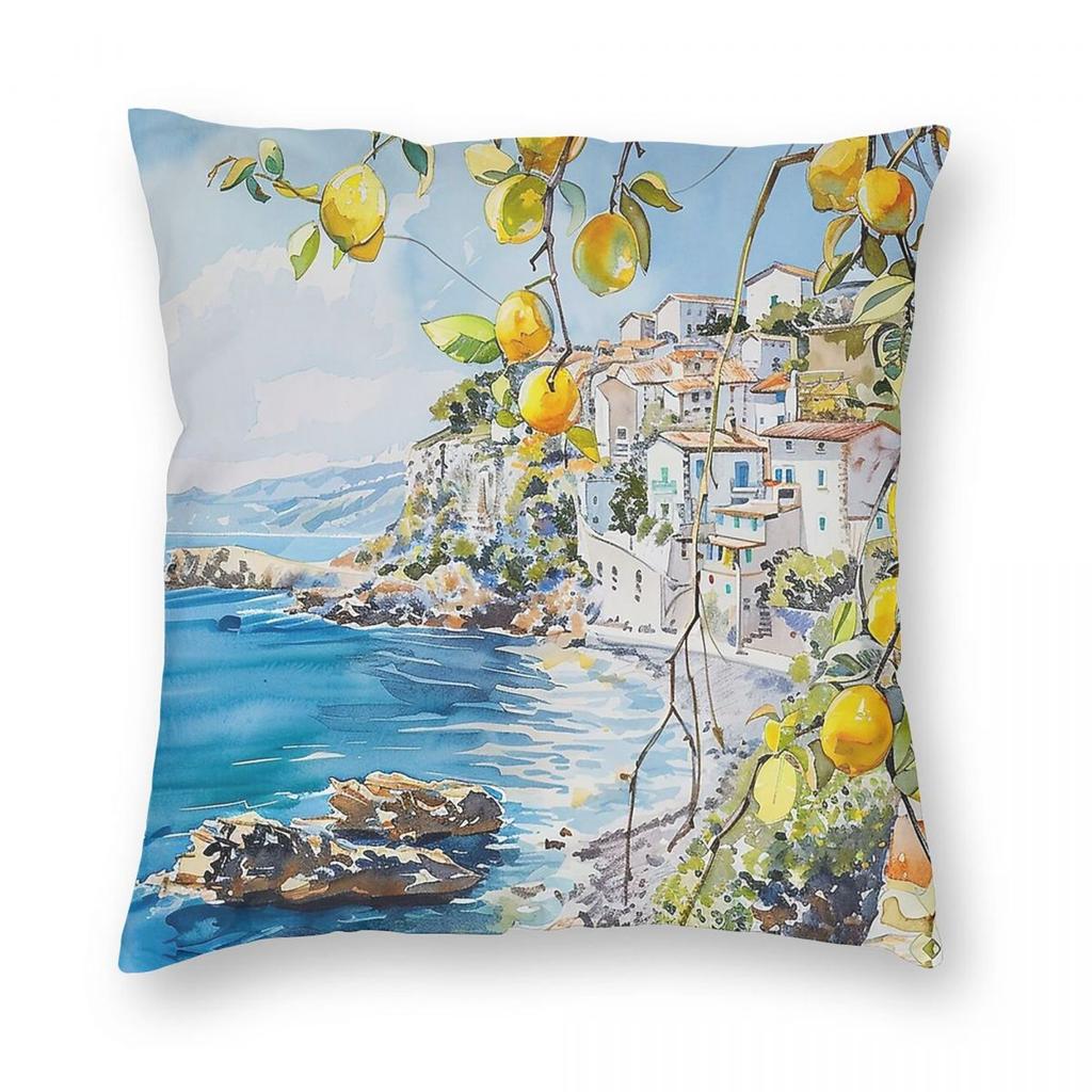 A Summer On Italian Coast Square Pillowcase Polyester Linen Velvet Printed Decorative Pillow Sofa Seater Cushion Cover X