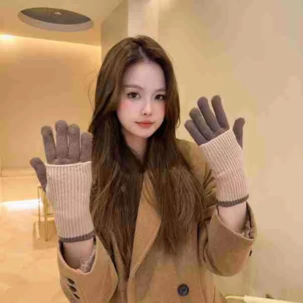Thickened Five Finger Gloves Cold-proof Wool Knitted Fashion Mittens Men Women