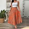 Vintage Floral Maxi Skirt Women High Waist A-Line Boho Resort Flowy Long Skirt
