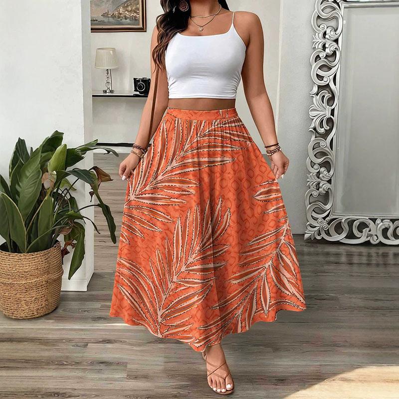 Vintage Floral Maxi Skirt Women High Waist A-Line Boho Resort Flowy Long Skirt