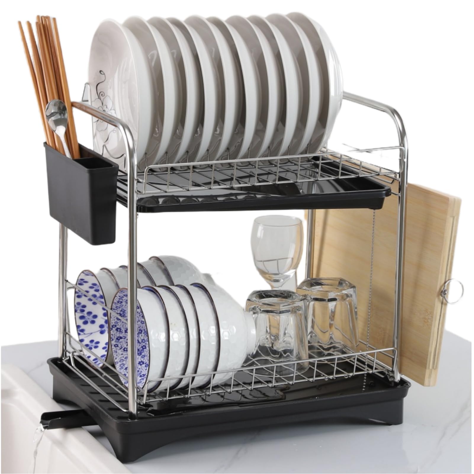 

Dish Dryer 2 Tier Automatic Stainless Dish Large Plate Chopstick Pot Lid Cutting Board Large Capacity Drainer, Drainer, Slim, Drainage, Steel, Rack, чёрный
