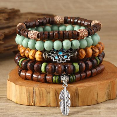 Simple and Stylish Bohemian, Wind Feather Multi-color Beaded Bracelet Four-piece Set