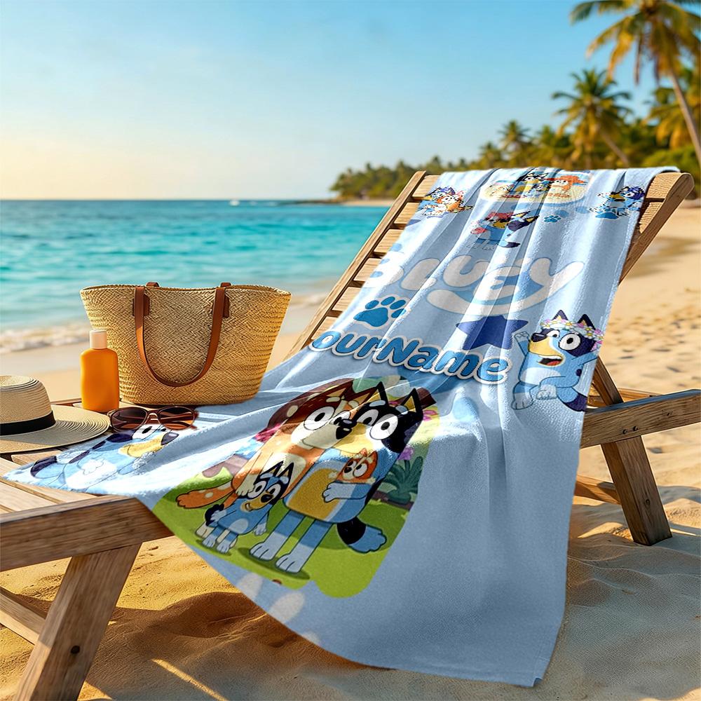 Bluey Personalized Text Beach Towel High Absorbency & Quick-Dry Perfect for Traveling Yoga Camping and Swimming