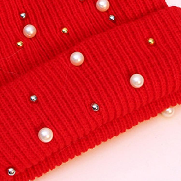 Solid Color Pearl Pompom Wool Hat Knitted Hat Beanie Hat Thicken Stretchable