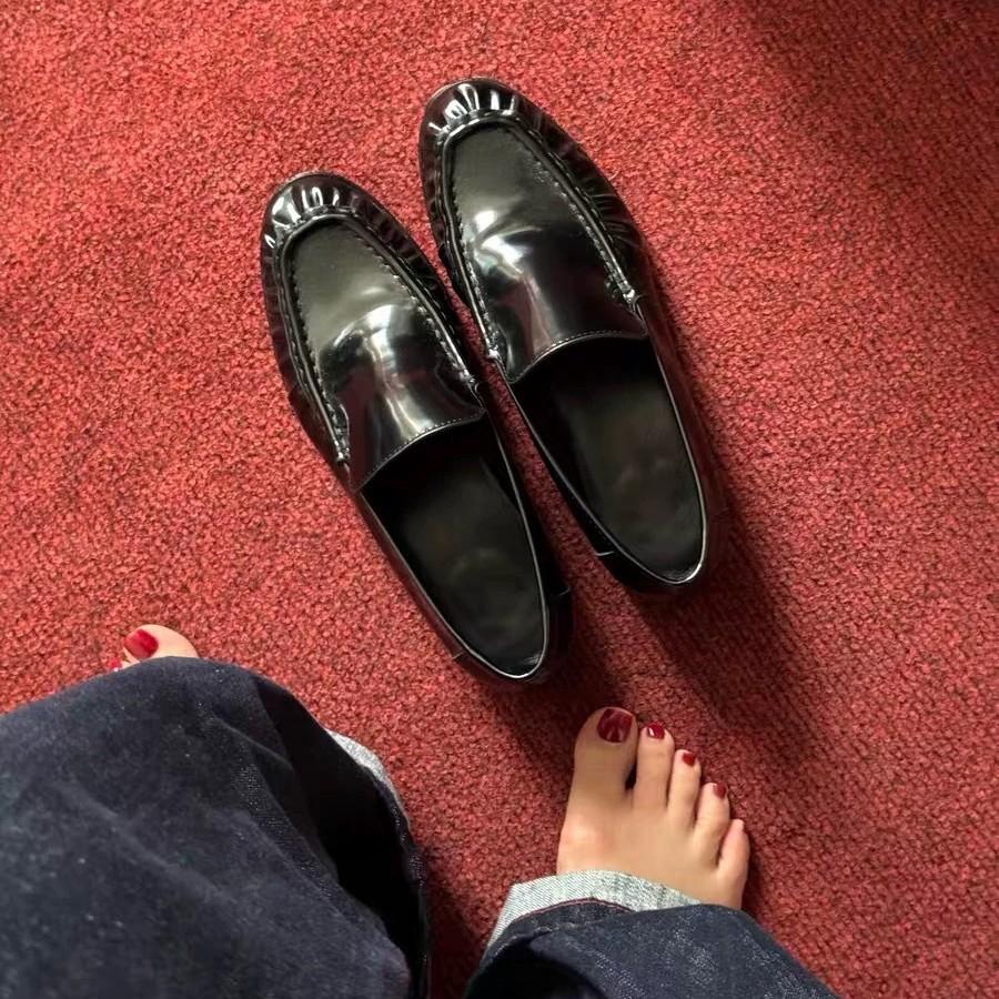 Sheepskin Version~ Retro British Style Round Head Thick Heel One Pedal Loafers Women's 2025 New Small Leather Shoes Single Shoes