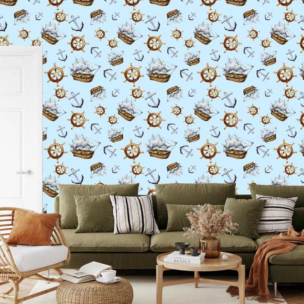 Wallpaper Sailing ships and anchors for living room and bedroom 50x1000