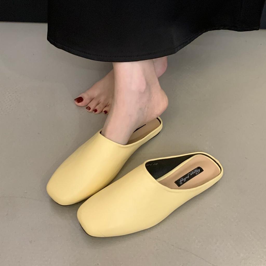Bailamos Brand Women  Slippers Square Toe Sandals Mules Slippers Slides Women Simple Slippers Comfortable Office Mule Shoes Muje
