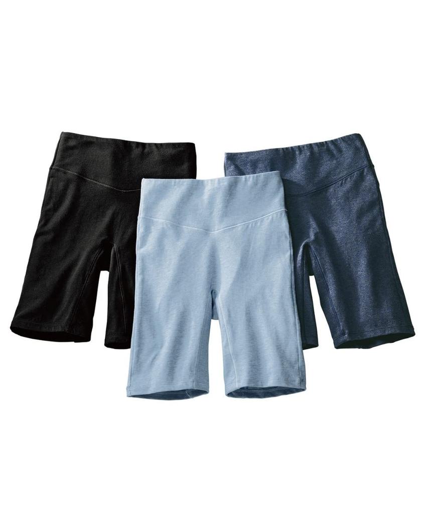 set of large cotton prevents comfortable around the 5L [Nissen] Shorts, long, 3/4 length, 3, women's, size, deep-fitting, high-waisted, blend,