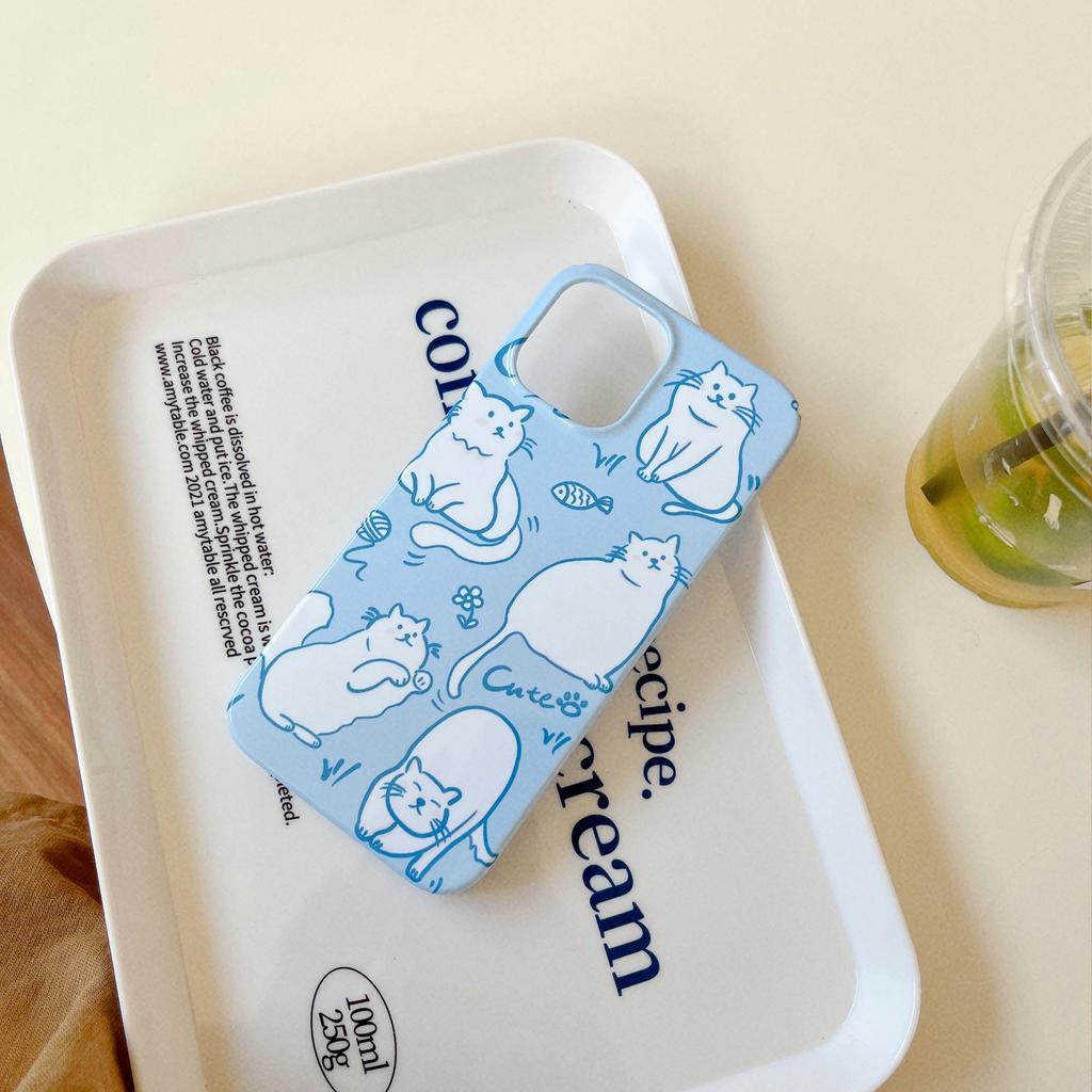 New 2022 High Quality Blue Cute Cats Fish Pc Hard Cover For Iphone X Xr 11 12 Pro Max 13 Promax Xsmax Phone Case Protector Capa