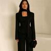 Damen V-Ausschnitt Schlanker Blazer Mit Schal-Dekoration Langarm Einfarbig Elegant Büro Geschäftsanzug Jacke