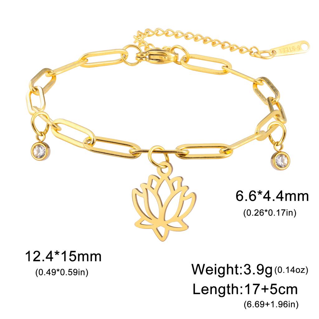 Lucktune Lotus Flower Charms Bracelets Stainless Steel Buddhism Gold Color Chain Bracelet for Women Fashion Boho Jewelry Gift