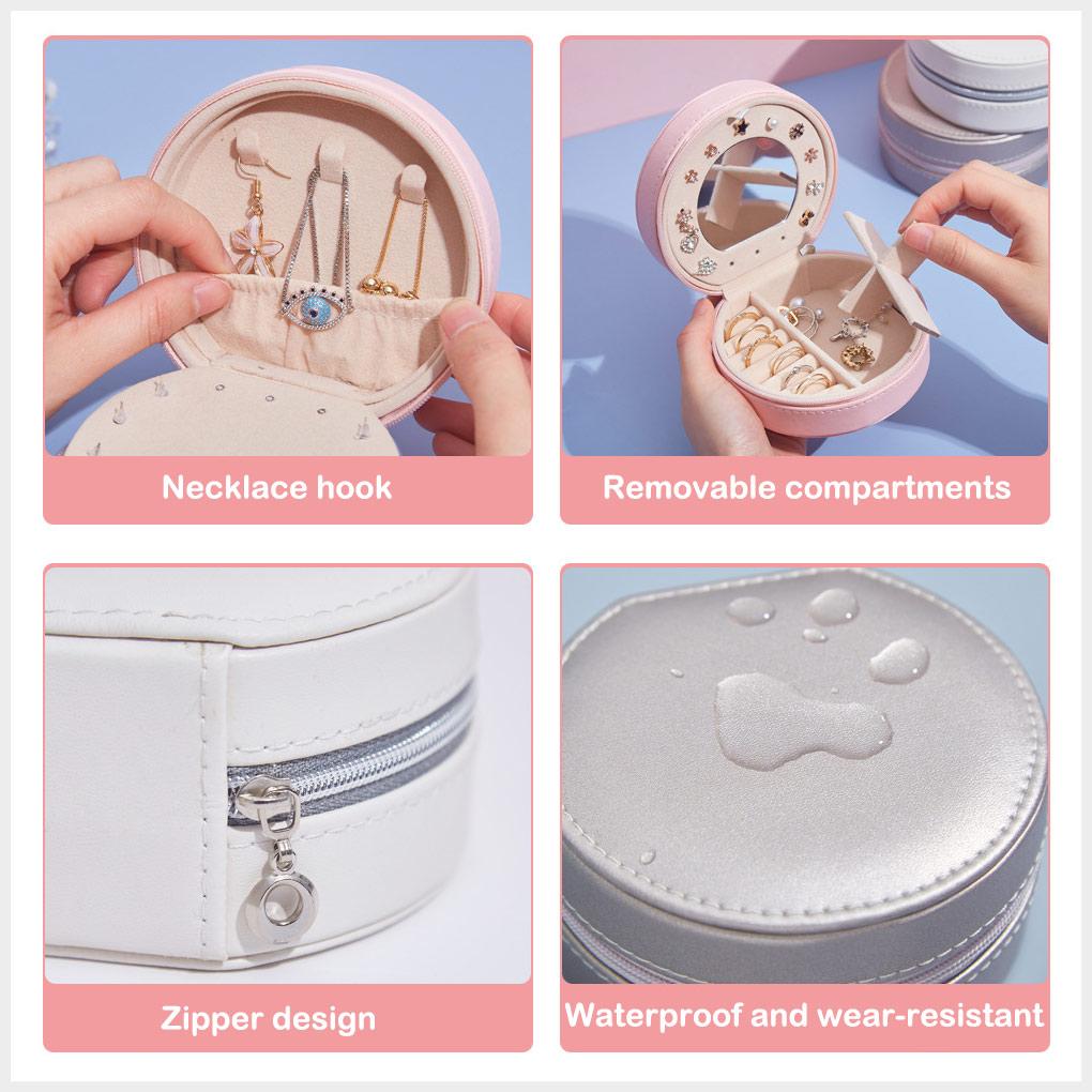 PU Jewelry Box with Mirror Necklace Ring Holder Earrings Ear Studs Organizer Gift Packaging Case Travel Business