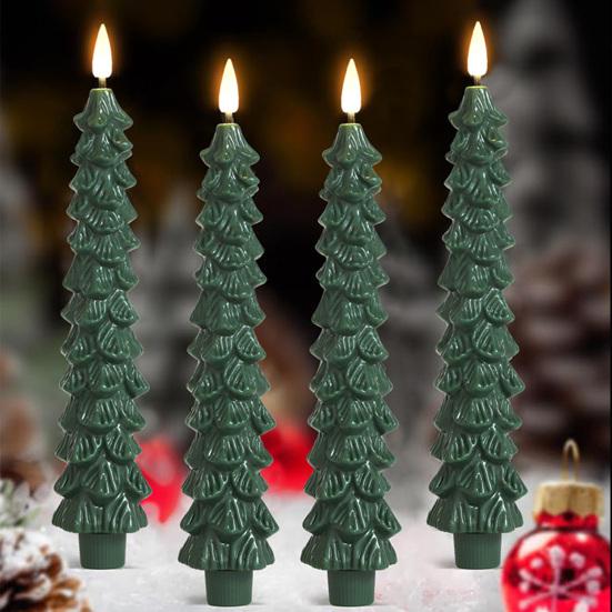 LED Flameless Christmas Tree Taper Candles with Remote Control 3D