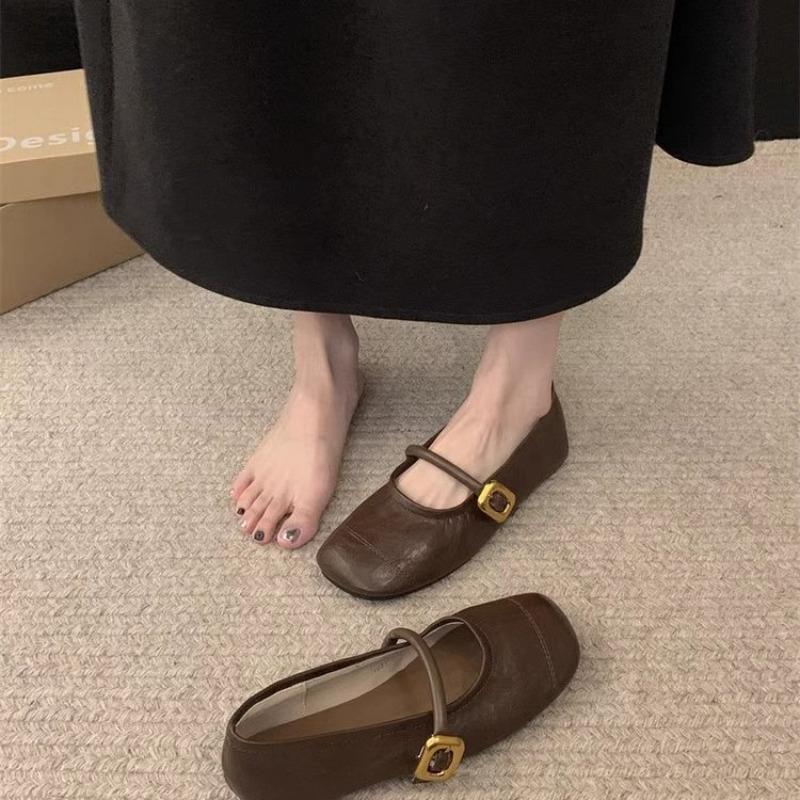 Black square head light mouth flat sole shoes women's new autumn and winter Mary Jane shoes