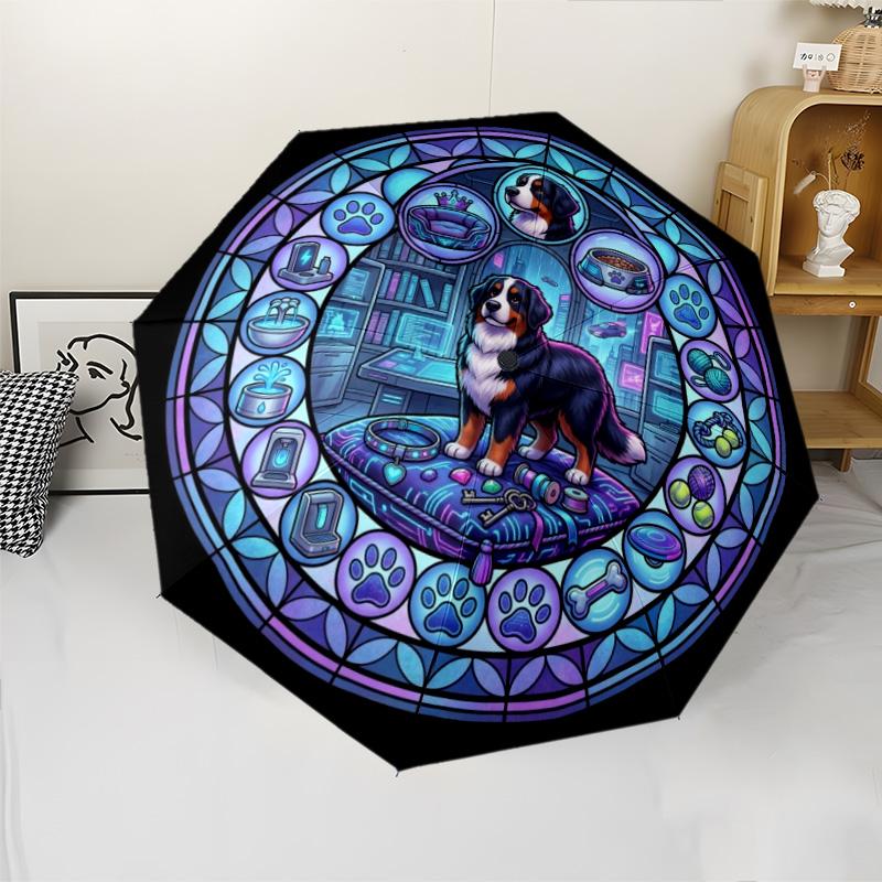 Cybernetic Canine Kingdom pattern umbrella, portable and foldable design, 8 ribs, a casual accessory for Halloween, Christmas, and birthday gifts.