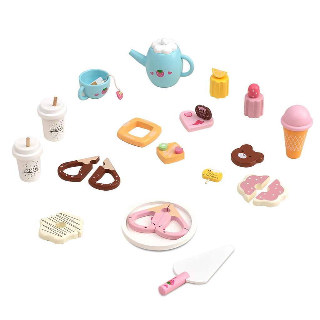 Children's Pretend Play Handbag: Candy Dessert Cake & Ice Cream Wooden Kitchen Toy Set - Pink