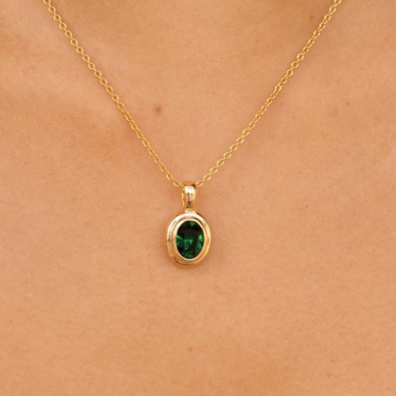European and American Style 18K Titanium Steel Multi-Color Gemstone Necklace for Women