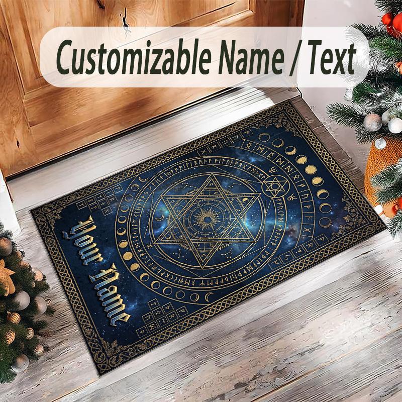 Fantasy Magic Theme Crystal Velvet Rug Personalized Custom Name Text Soft Floor Mat Home Decor