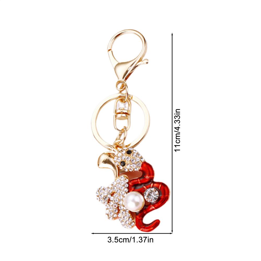 

2025 Year Of Chinese Snake Lucky Pendant Keychain Creative Rhinestone Snake Key Ring With Ring Clasp Bag Accessories Charm Gift 11X3.5cm червоний