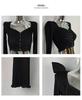 Korean Square Neck Slim Pleated Shoulder Pad Crop Top