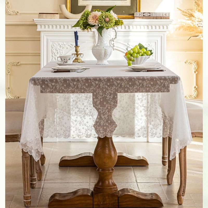 1pc Pastoral Style Tablecloth Embroidered White Lace Drape Table Cloth Rectangular Coffee Tablecloth Wedding Atmosphere Sense